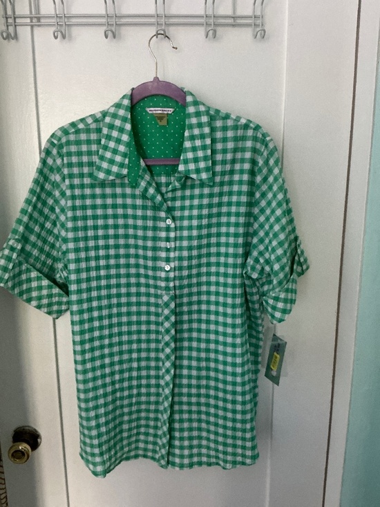 Allison Daley Tops - Vintage Green Gingham Button-Up Shirt | Retro Cottagecore Blouse, Size 16